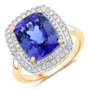 4.84 Carat Genuine Tanzanite and White Diamond 14K Yellow Gold Ring-1