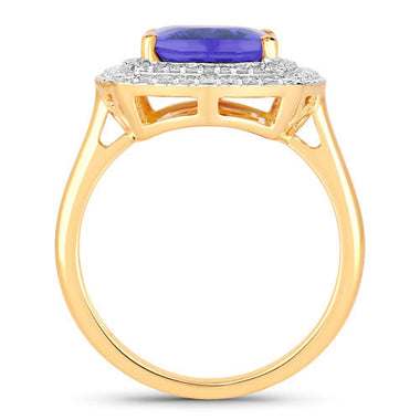 4.84 Carat Genuine Tanzanite and White Diamond 14K Yellow Gold Ring - 0
