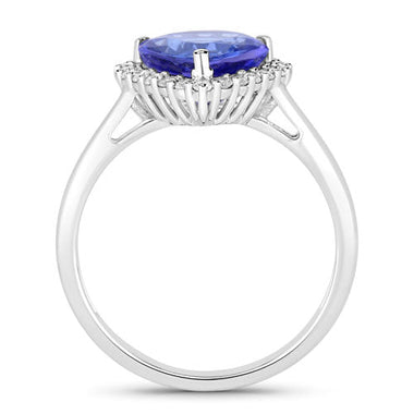 2.60 Carat Genuine Tanzanite and White Diamond 14K White Gold Ring - 0