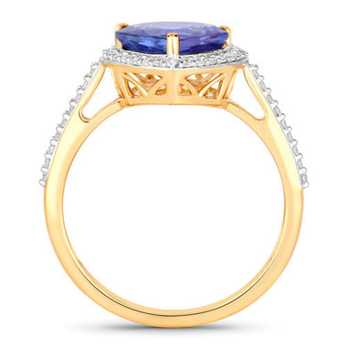 2.49 Carat Genuine Tanzanite and White Diamond 14K Yellow Gold Ring - 0