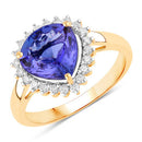 2.68 Carat Genuine Tanzanite and White Diamond 14K Yellow Gold Ring-1