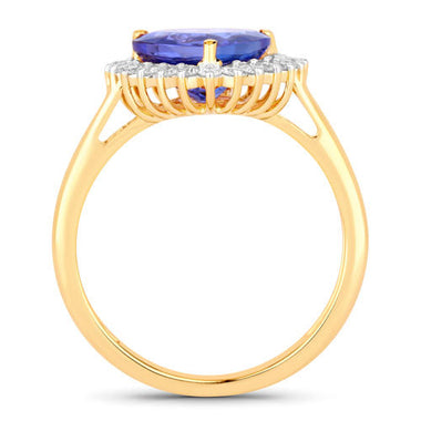 2.68 Carat Genuine Tanzanite and White Diamond 14K Yellow Gold Ring - 0