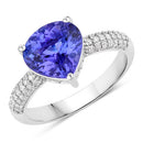 3.18 Carat Genuine Tanzanite and White Diamond 14K White Gold Ring-1