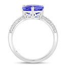3.18 Carat Genuine Tanzanite and White Diamond 14K White Gold Ring-2