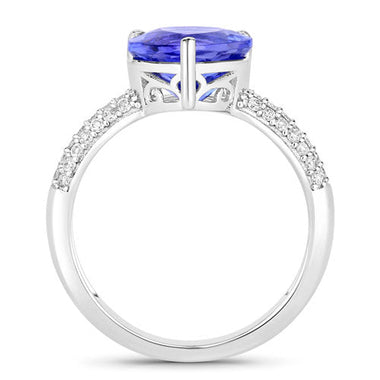 3.18 Carat Genuine Tanzanite and White Diamond 14K White Gold Ring - 0