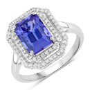 3.32 Carat Genuine Tanzanite and White Diamond 14K White Gold Ring-1