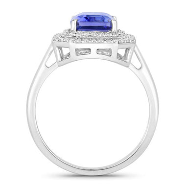 3.32 Carat Genuine Tanzanite and White Diamond 14K White Gold Ring - 0