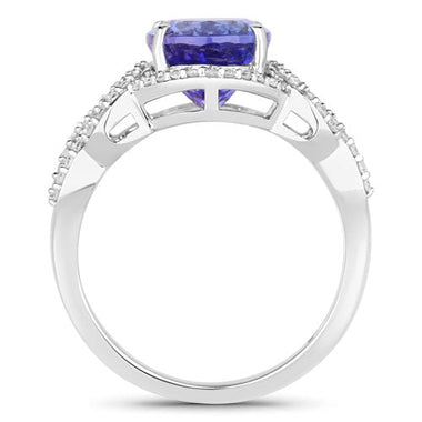 4.08 Carat Genuine Tanzanite and White Diamond 14K White Gold Ring - 0