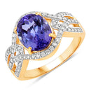 3.56 Carat Genuine Tanzanite and White Diamond 14K Yellow Gold Ring-1