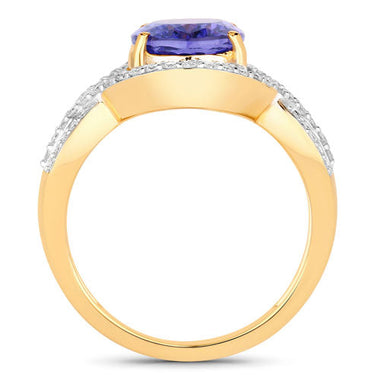3.56 Carat Genuine Tanzanite and White Diamond 14K Yellow Gold Ring - 0