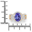 3.56 Carat Genuine Tanzanite and White Diamond 14K Yellow Gold Ring-3