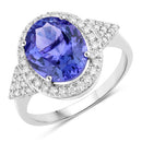 3.97 Carat Genuine Tanzanite and White Diamond 14K White Gold Ring-1