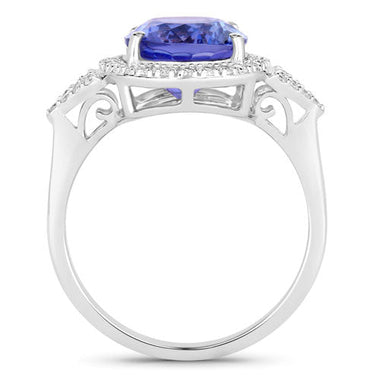 3.97 Carat Genuine Tanzanite and White Diamond 14K White Gold Ring - 0