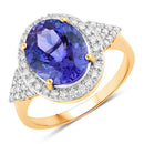 4.13 Carat Genuine Tanzanite and White Diamond 14K Yellow Gold Ring-1