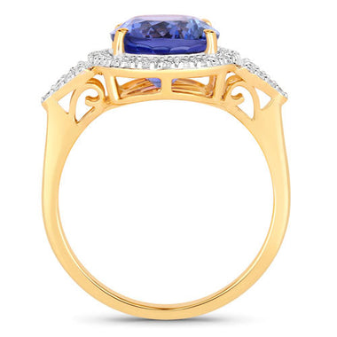 4.13 Carat Genuine Tanzanite and White Diamond 14K Yellow Gold Ring - 0