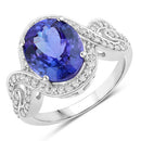 4.54 Carat Genuine Tanzanite and White Diamond 14K White Gold Ring-1