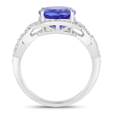 4.54 Carat Genuine Tanzanite and White Diamond 14K White Gold Ring - 0