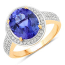 4.02 Carat Genuine Tanzanite and White Diamond 14K Yellow Gold Ring-1