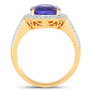 4.02 Carat Genuine Tanzanite and White Diamond 14K Yellow Gold Ring-2