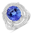 5.17 Carat Genuine Tanzanite and White Diamond 14K White Gold Ring-1