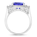 5.17 Carat Genuine Tanzanite and White Diamond 14K White Gold Ring-2