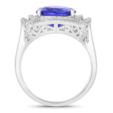 5.17 Carat Genuine Tanzanite and White Diamond 14K White Gold Ring - 0