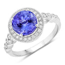 3.21 Carat Genuine Tanzanite and White Diamond 14K White Gold Ring-1