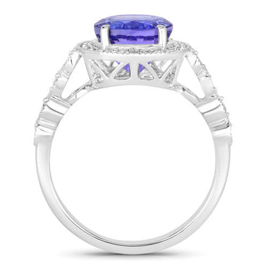 3.21 Carat Genuine Tanzanite and White Diamond 14K White Gold Ring - 0