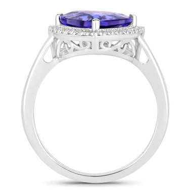 3.23 Carat Genuine Tanzanite and White Diamond 14K White Gold Ring - 0