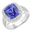 5.59 Carat Genuine Tanzanite and White Diamond 14K White Gold Ring-1