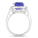 5.59 Carat Genuine Tanzanite and White Diamond 14K White Gold Ring-2