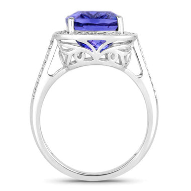 5.59 Carat Genuine Tanzanite and White Diamond 14K White Gold Ring - 0