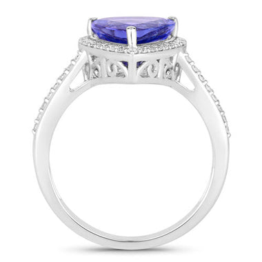 2.57 Carat Genuine Tanzanite and White Diamond 14K White Gold Ring - 0