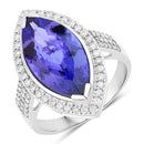 5.57 Carat Genuine Tanzanite and White Diamond 14K White Gold Ring-1