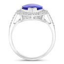 5.57 Carat Genuine Tanzanite and White Diamond 14K White Gold Ring-2