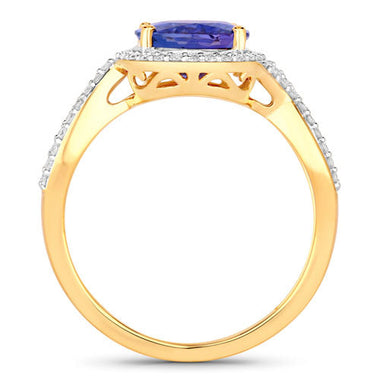 2.79 Carat Genuine Tanzanite and White Diamond 14K Yellow Gold Ring - 0