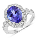 3.85 Carat Genuine Tanzanite and White Diamond 14K White Gold Ring-1