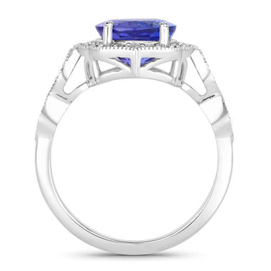 3.85 Carat Genuine Tanzanite and White Diamond 14K White Gold Ring - 0