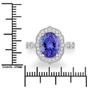 3.85 Carat Genuine Tanzanite and White Diamond 14K White Gold Ring-3