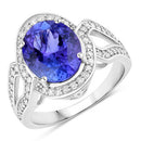 4.19 Carat Genuine Tanzanite and White Diamond 14K White Gold Ring-1