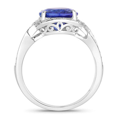 4.19 Carat Genuine Tanzanite and White Diamond 14K White Gold Ring - 0