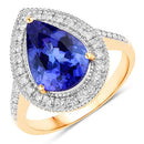 3.37 Carat Genuine Tanzanite and White Diamond 14K Yellow Gold Ring-1