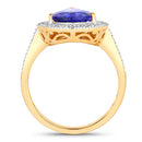 3.37 Carat Genuine Tanzanite and White Diamond 14K Yellow Gold Ring-2