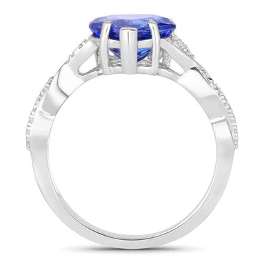 2.48 Carat Genuine Tanzanite and White Diamond 14K White Gold Ring - 0