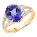 3.49 Carat Genuine Tanzanite and White Diamond 14K Yellow Gold Ring-1