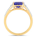 3.49 Carat Genuine Tanzanite and White Diamond 14K Yellow Gold Ring-2