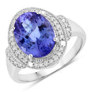 4.31 Carat Genuine Tanzanite and White Diamond 14K White Gold Ring-1