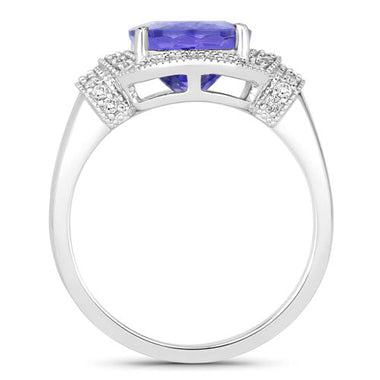 4.31 Carat Genuine Tanzanite and White Diamond 14K White Gold Ring - 0