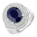 4.82 Carat Genuine Blue Sapphire and White Diamond 14K White Gold Ring-1