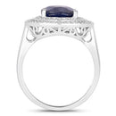 4.82 Carat Genuine Blue Sapphire and White Diamond 14K White Gold Ring-2